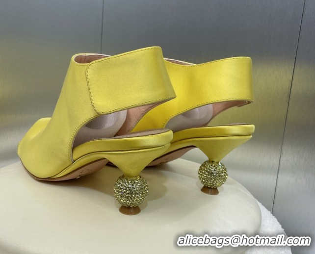 Good Quality Dior La Cigale Satin Heel Ankle Boots 5.5cm with Open Toe and Strass Yellow 604017