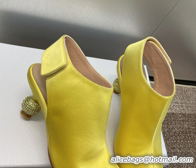 Good Quality Dior La Cigale Satin Heel Ankle Boots 5.5cm with Open Toe and Strass Yellow 604017