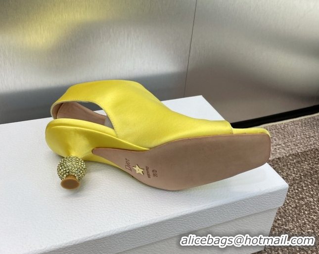 Good Quality Dior La Cigale Satin Heel Ankle Boots 5.5cm with Open Toe and Strass Yellow 604017