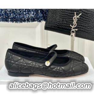 Classic Hot Dior Mary Janes Ballet Flats in Quilted Cannage Calfskin Black 604018