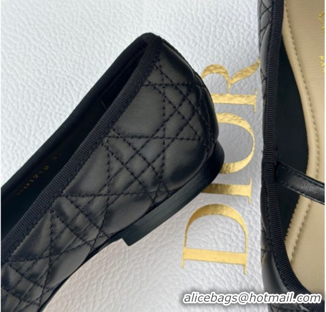 Classic Hot Dior Mary Janes Ballet Flats in Quilted Cannage Calfskin Black 604018