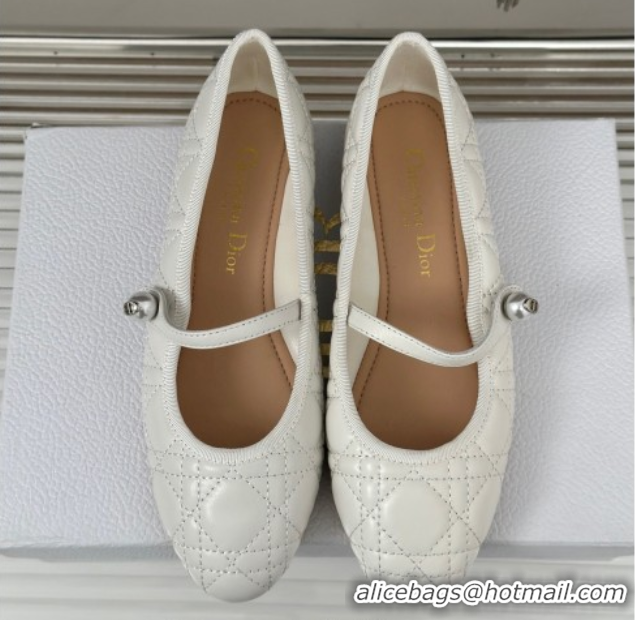 Stylish Dior Mary Janes Ballet Flats in Quilted Cannage Calfskin White 604019