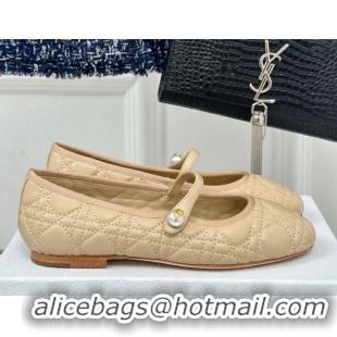 Grade Quality Dior Mary Janes Ballet Flats in Quilted Cannage Calfskin Beige 604020