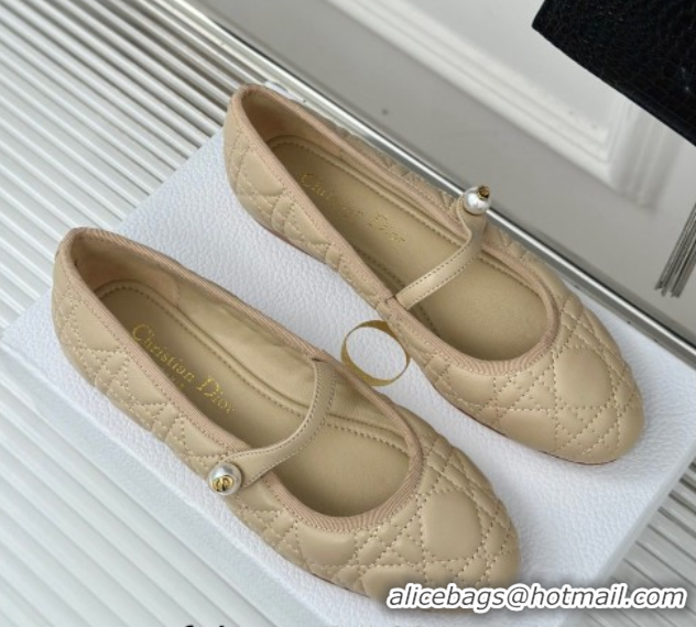 Grade Quality Dior Mary Janes Ballet Flats in Quilted Cannage Calfskin Beige 604020