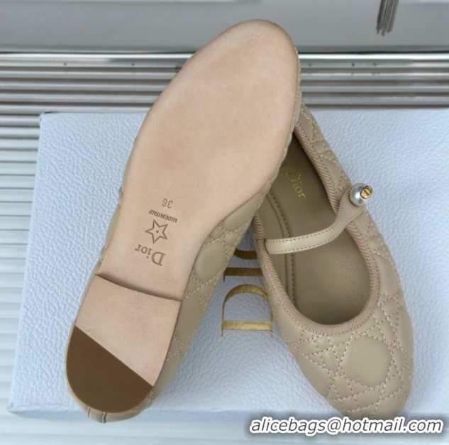 Grade Quality Dior Mary Janes Ballet Flats in Quilted Cannage Calfskin Beige 604020