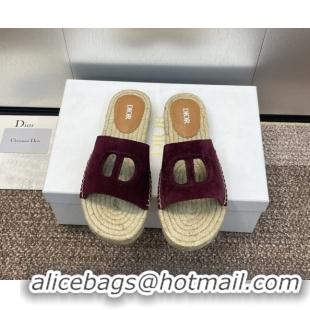 Unique Style Dior D-Club Flat Espadrille Slide Sandals in CD Suede Dark Brown 604021