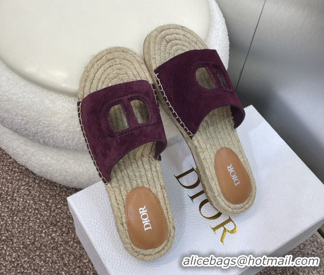 Unique Style Dior D-Club Flat Espadrille Slide Sandals in CD Suede Dark Brown 604021