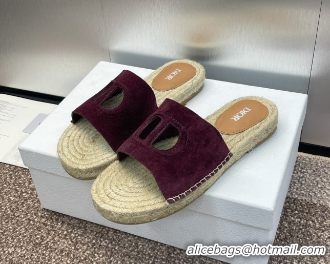 Unique Style Dior D-Club Flat Espadrille Slide Sandals in CD Suede Dark Brown 604021