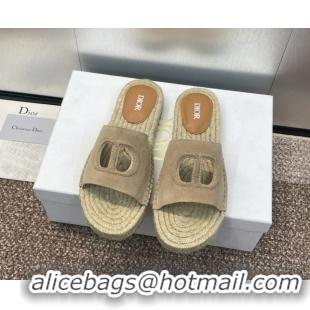 Modern Dior D-Club Flat Espadrille Slide Sandals in CD Suede Beige 604022