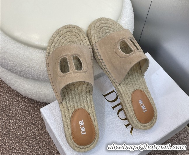 Modern Dior D-Club Flat Espadrille Slide Sandals in CD Suede Beige 604022