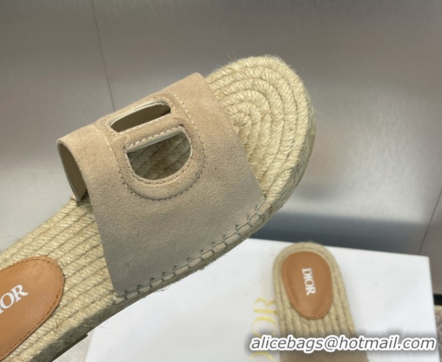 Modern Dior D-Club Flat Espadrille Slide Sandals in CD Suede Beige 604022