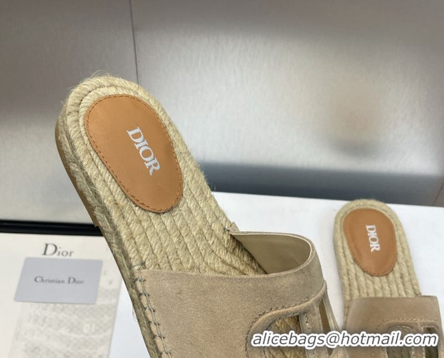 Modern Dior D-Club Flat Espadrille Slide Sandals in CD Suede Beige 604022