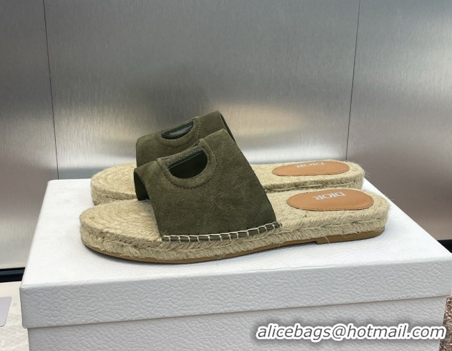 Stylish Dior D-Club Flat Espadrille Slide Sandals in CD Suede Green 604023