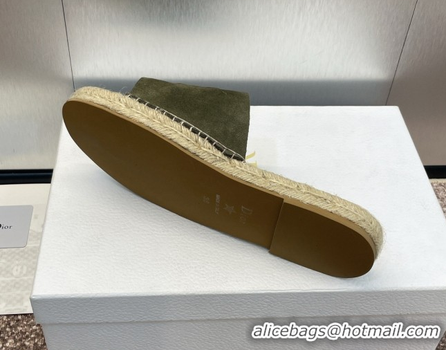 Stylish Dior D-Club Flat Espadrille Slide Sandals in CD Suede Green 604023