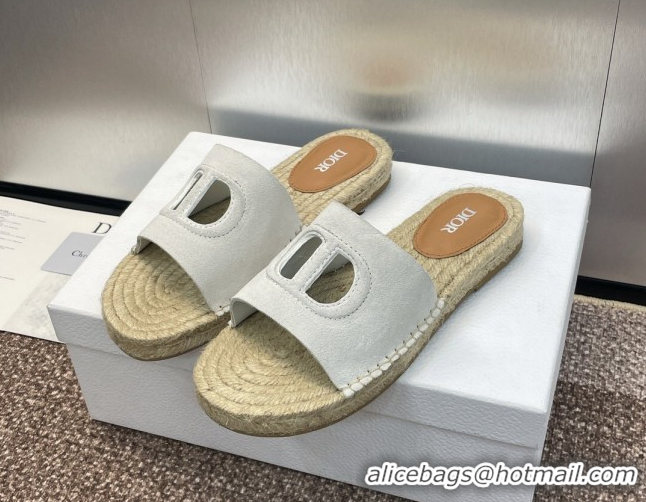 Good Looking Dior D-Club Flat Espadrille Slide Sandals in CD Suede Light Grey 604024