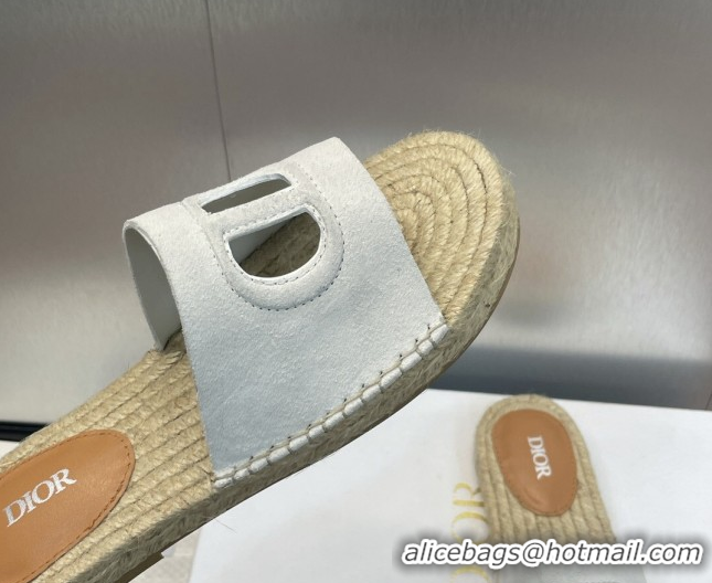 Good Looking Dior D-Club Flat Espadrille Slide Sandals in CD Suede Light Grey 604024