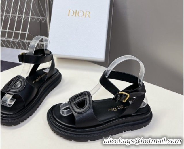 Best Product Dior D-Club Sandals with Ankle Strap in Calfskin Leather Black 604026