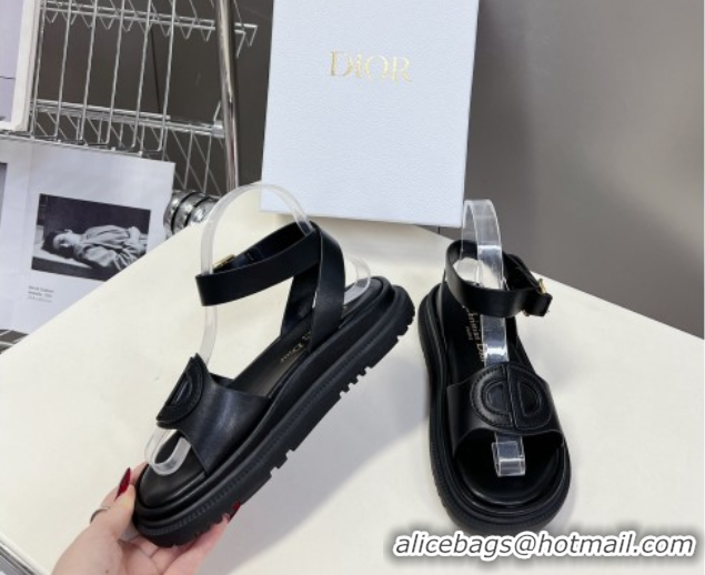 Best Product Dior D-Club Sandals with Ankle Strap in Calfskin Leather Black 604026