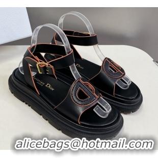 Luxurious Dior D-Club Sandals with Ankle Strap in Calfskin Black/Orange 604027