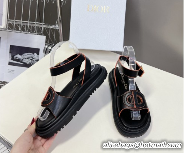 Luxurious Dior D-Club Sandals with Ankle Strap in Calfskin Black/Orange 604027