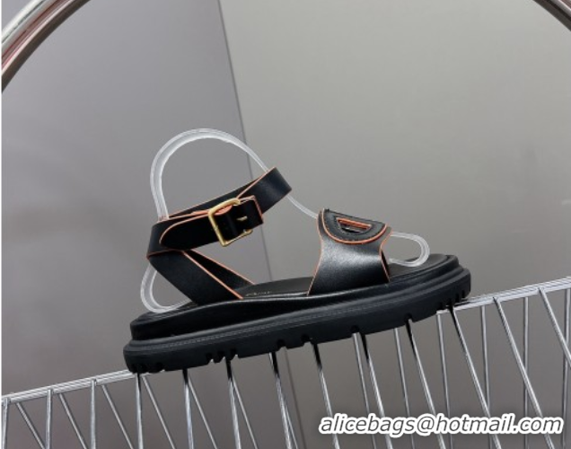 Luxurious Dior D-Club Sandals with Ankle Strap in Calfskin Black/Orange 604027