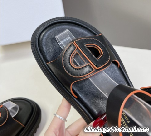 Luxurious Dior D-Club Sandals with Ankle Strap in Calfskin Black/Orange 604027