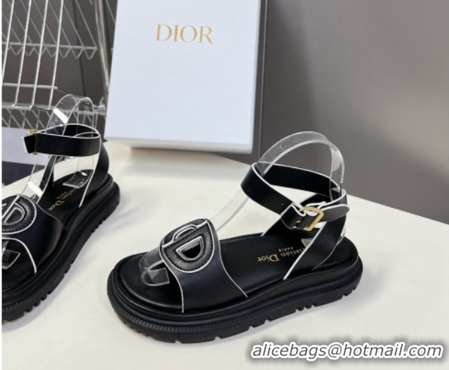 Sumptuous Dior D-Club Sandals with Ankle Strap in Calfskin Black/White 604028