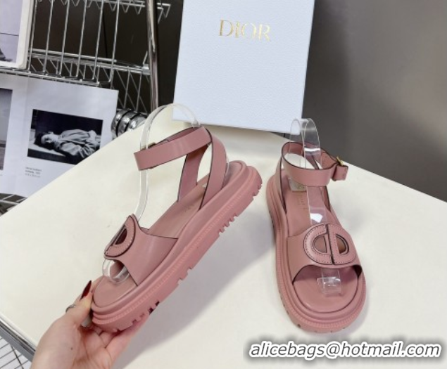 Popular Style Dior D-Club Sandals with Ankle Strap in Calfskin Pink/Coffee Trim 604029