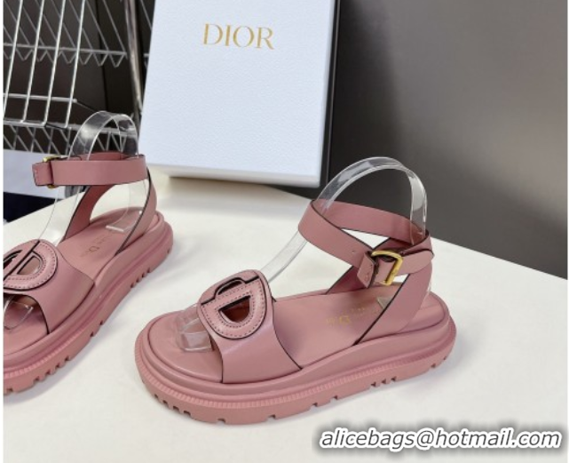 Popular Style Dior D-Club Sandals with Ankle Strap in Calfskin Pink/Coffee Trim 604029