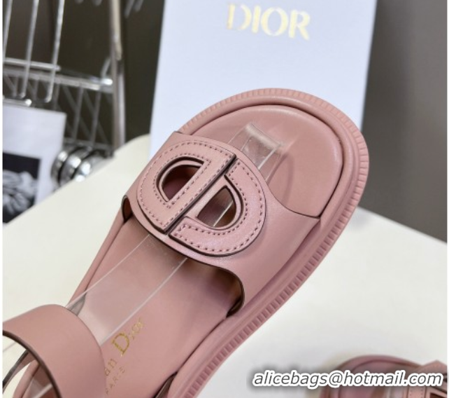 Popular Style Dior D-Club Sandals with Ankle Strap in Calfskin Pink/Coffee Trim 604029