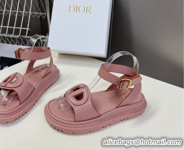 Expensive Dior D-Club Sandals with Ankle Strap in Calfskin Pink/Orange Trim 604030