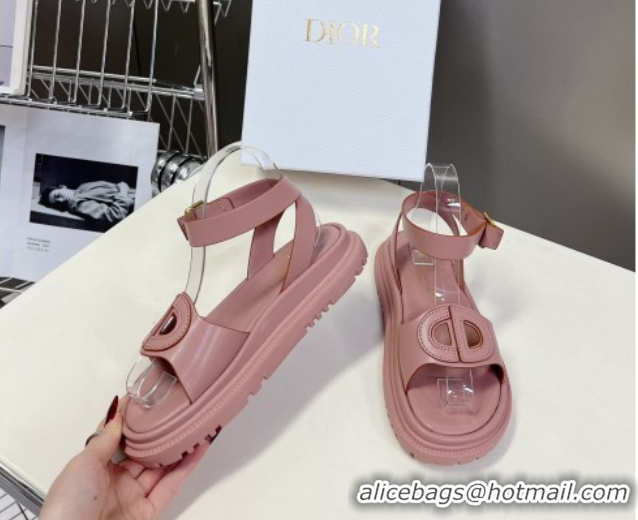 Expensive Dior D-Club Sandals with Ankle Strap in Calfskin Pink/Orange Trim 604030