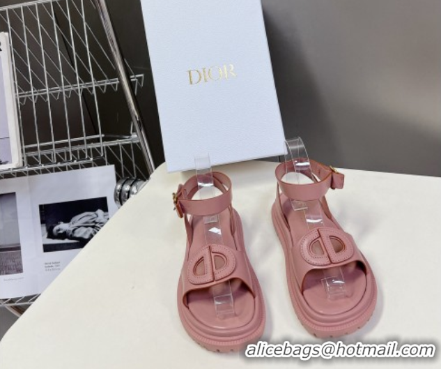 Expensive Dior D-Club Sandals with Ankle Strap in Calfskin Pink/Orange Trim 604030