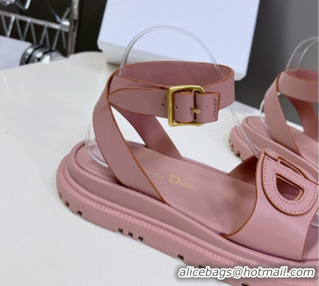 Expensive Dior D-Club Sandals with Ankle Strap in Calfskin Pink/Orange Trim 604030