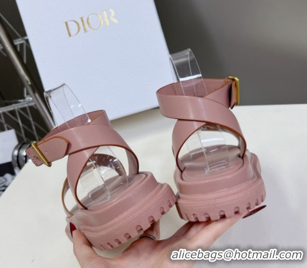 Expensive Dior D-Club Sandals with Ankle Strap in Calfskin Pink/Orange Trim 604030