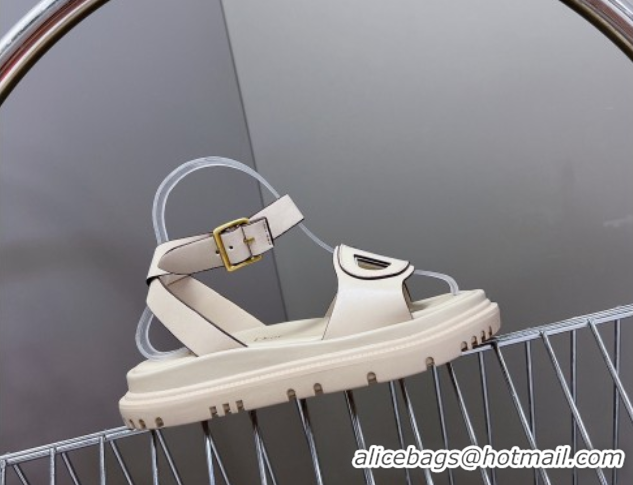 Duplicate Dior D-Club Sandals with Ankle Strap in Calfskin Light Grey/Coffee Trim 604032