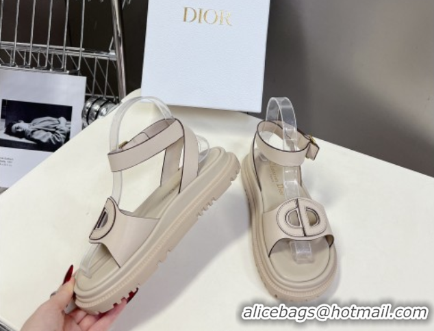 Duplicate Dior D-Club Sandals with Ankle Strap in Calfskin Light Grey/Coffee Trim 604032