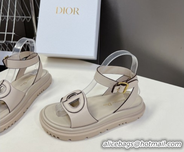 Duplicate Dior D-Club Sandals with Ankle Strap in Calfskin Light Grey/Coffee Trim 604032