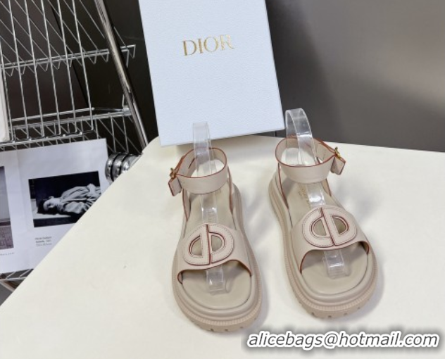 Perfect Dior D-Club Sandals with Ankle Strap in Calfskin Light Grey/Orange Trim 604033