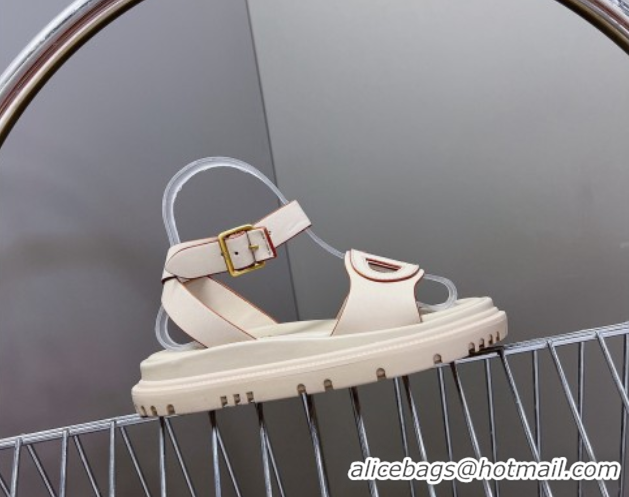 Perfect Dior D-Club Sandals with Ankle Strap in Calfskin Light Grey/Orange Trim 604033