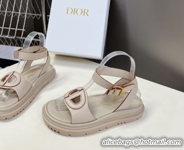 Perfect Dior D-Club Sandals with Ankle Strap in Calfskin Light Grey/Orange Trim 604033