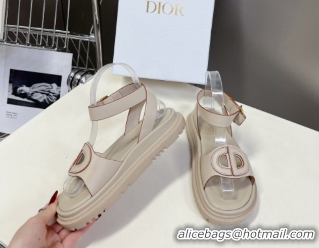 Perfect Dior D-Club Sandals with Ankle Strap in Calfskin Light Grey/Orange Trim 604033