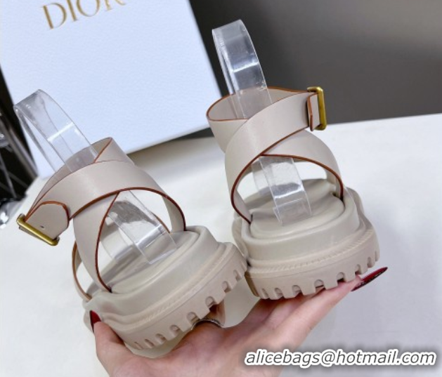 Perfect Dior D-Club Sandals with Ankle Strap in Calfskin Light Grey/Orange Trim 604033