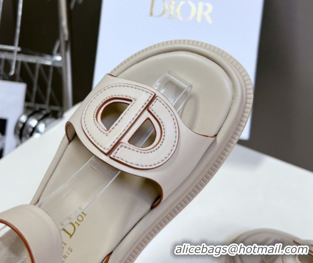 Perfect Dior D-Club Sandals with Ankle Strap in Calfskin Light Grey/Orange Trim 604033