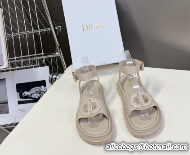 Good Quality Dior D-Club Sandals with Ankle Strap in Calfskin Leather Light Grey 604034