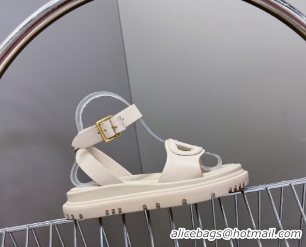 Good Quality Dior D-Club Sandals with Ankle Strap in Calfskin Leather Light Grey 604034