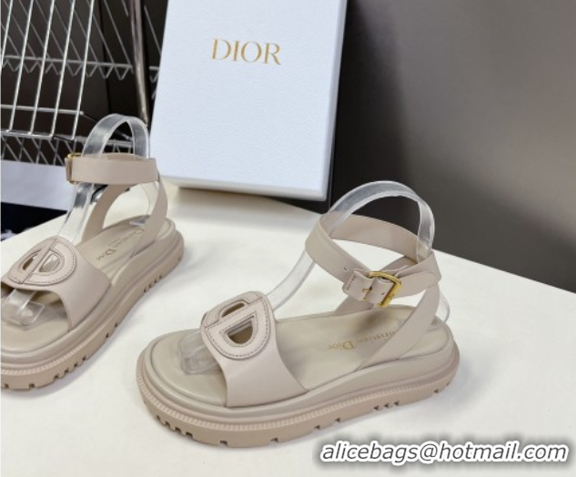 Good Quality Dior D-Club Sandals with Ankle Strap in Calfskin Leather Light Grey 604034