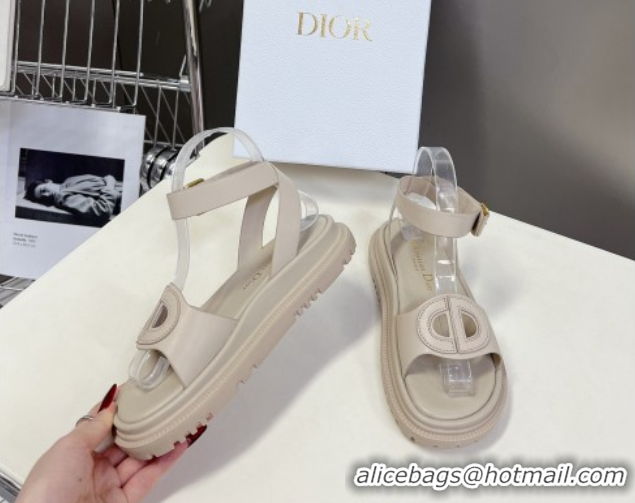 Good Quality Dior D-Club Sandals with Ankle Strap in Calfskin Leather Light Grey 604034