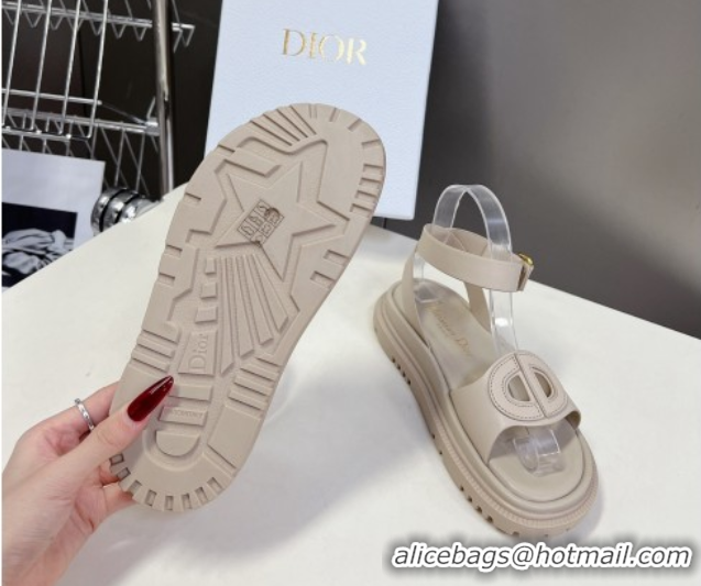 Good Quality Dior D-Club Sandals with Ankle Strap in Calfskin Leather Light Grey 604034