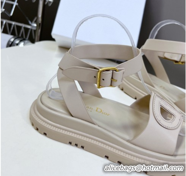 Good Quality Dior D-Club Sandals with Ankle Strap in Calfskin Leather Light Grey 604034